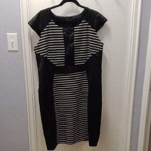 Chic Black and White Striped Midi Dress